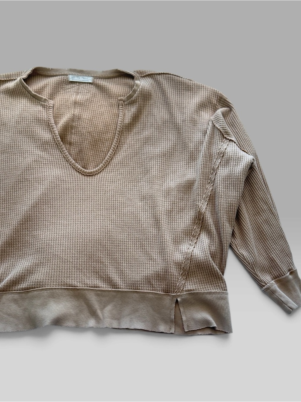 We The Free Waffle V-Neck Pullover - Taupe - Picture 4 of 12
